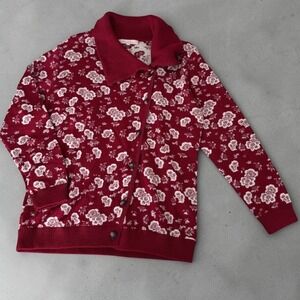 Camela‎ Merino Wool Blend Floral Red Cardigan Sweater Asymmetrical Size 42 / XL